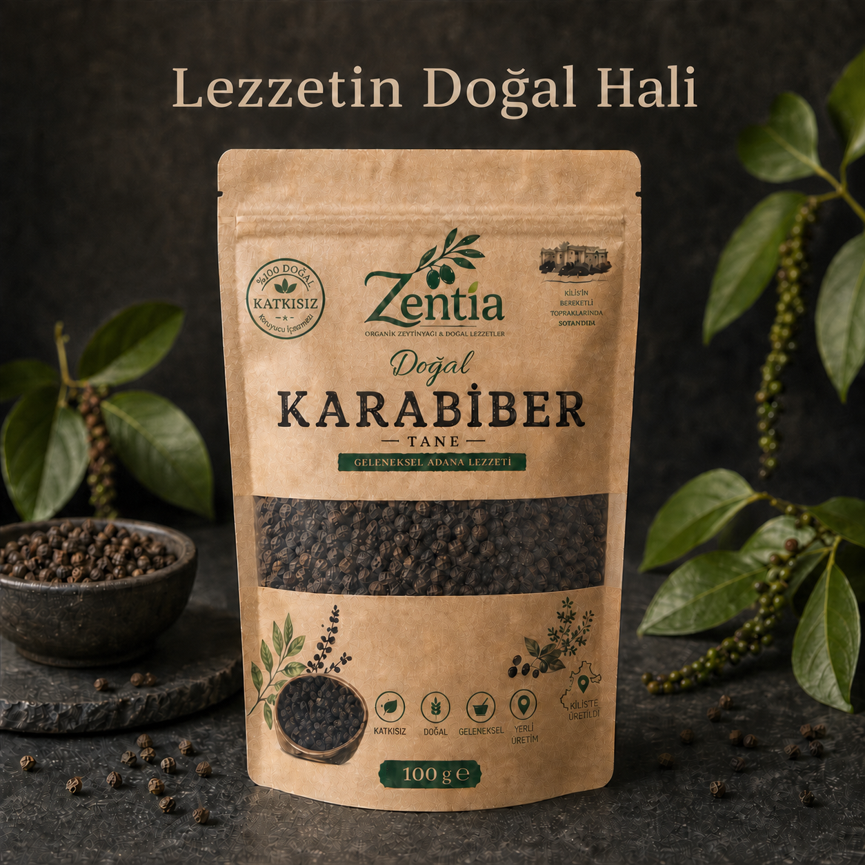 Zentia Doğal Tane Karabiber 100 g ambalajı